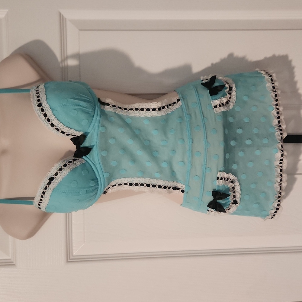Victoria's Secret Aqua and White Babydoll Lingerie